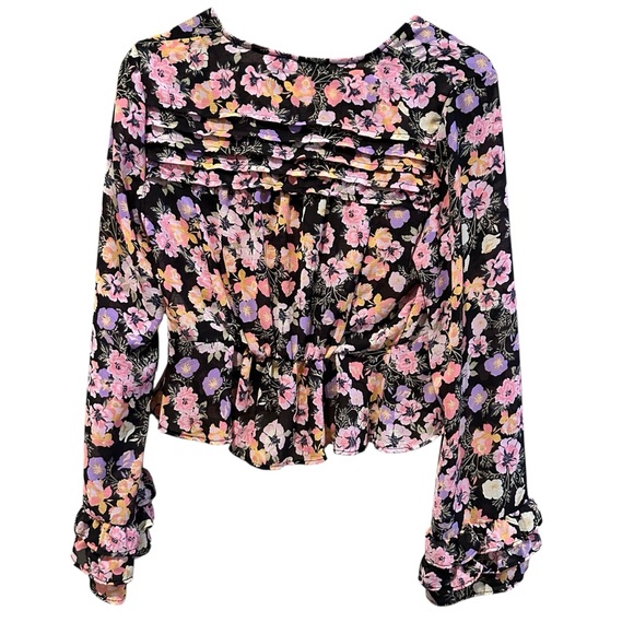 Free People Long Sleeve Maybel Blouse Women's Floral Print Black Combo Size XS - Picture 5 of 12